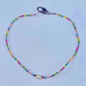 Dainty beaded choker necklace w/ freshwater pearl